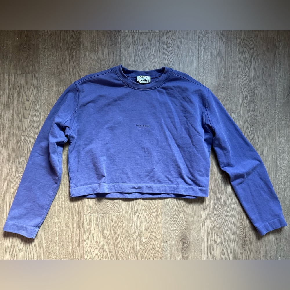 Authentic Acne Studios Sweatshirt Women’s Sz XS Cropped Purple Cotton Print yoga
